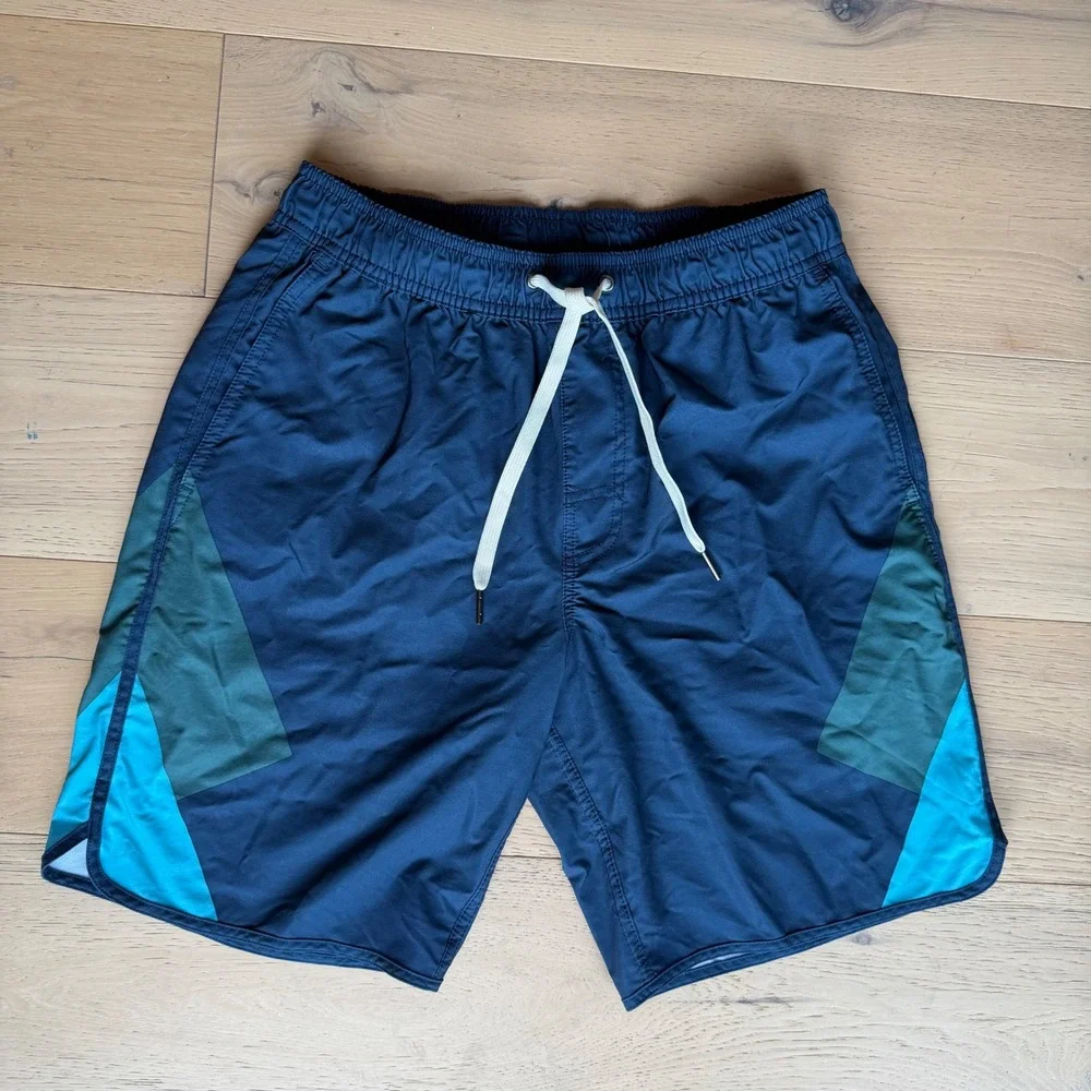 Fair Harbor The Anchor Swim Shorts Navy Teal Geometric BreezeKnit Liner Small